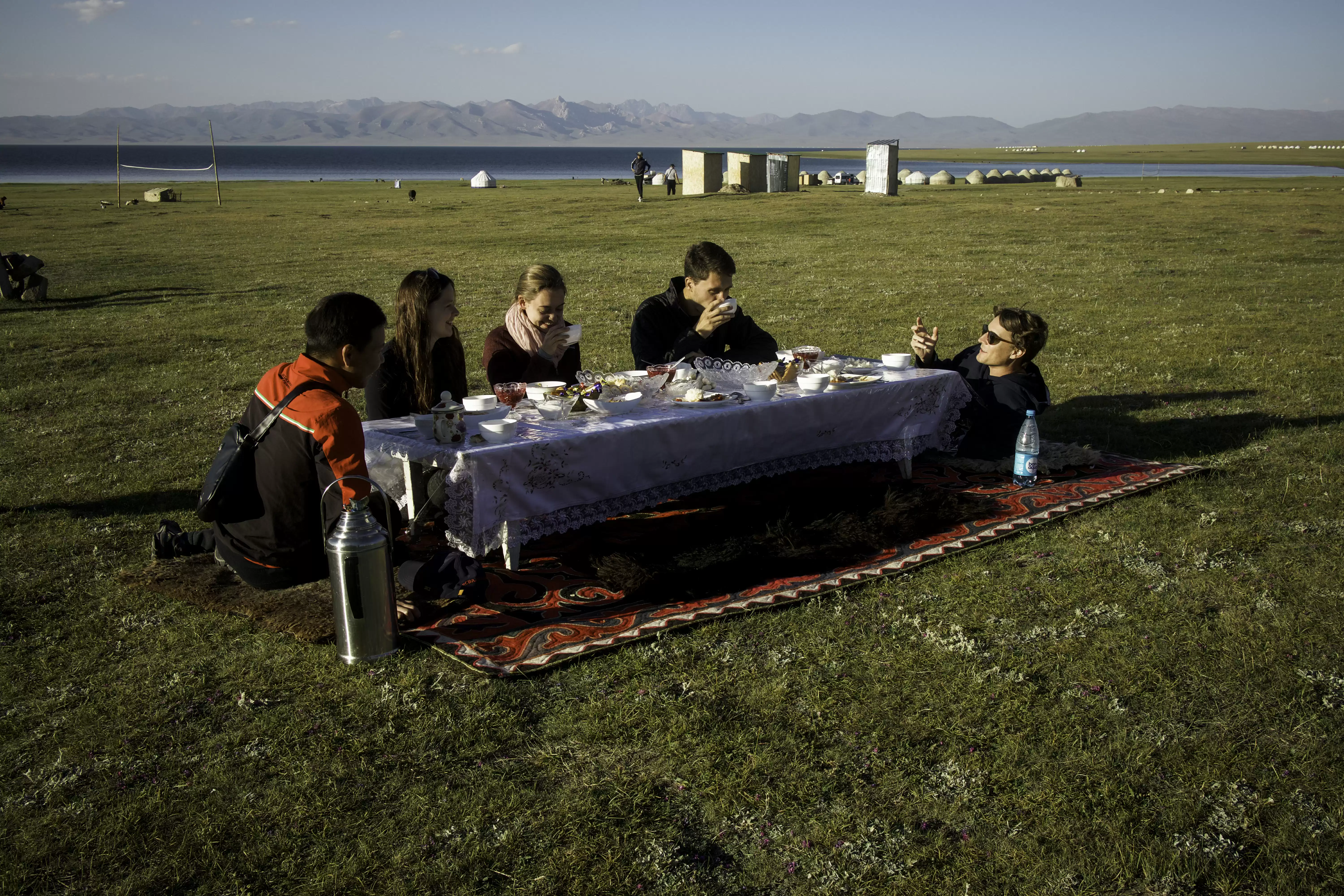 Panoramic views of Kyrgyzstan mountains and nomadic camps